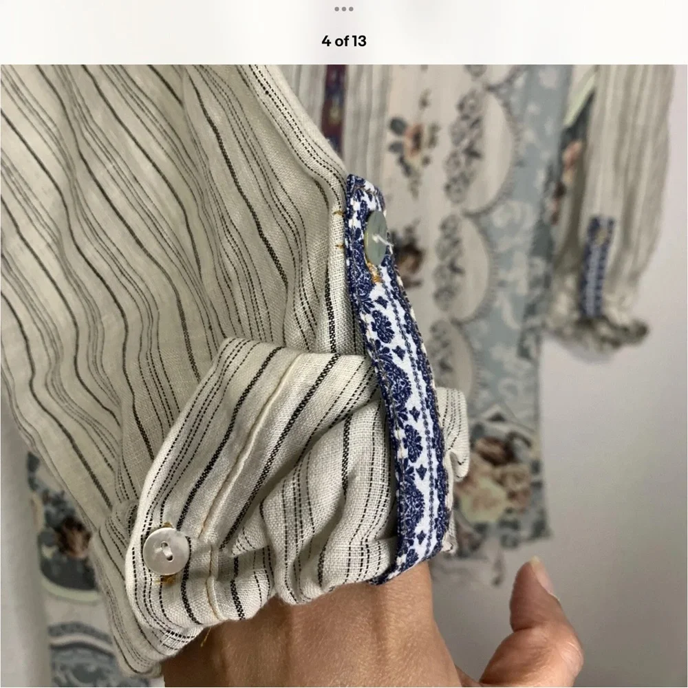 John Mark plus size Embellished mixed Fabric Button-Up Shirt - Picture 10 of 13